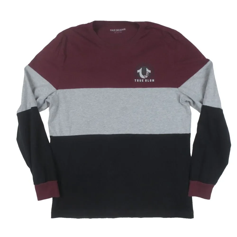 True Religion T Shirt Mens Large Long Sleeve‎ Colorblock Logo Tee Crew Neck